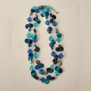 Vintage Turquouise & Blue Bead Necklace 18.5" Single Strand Boho Design